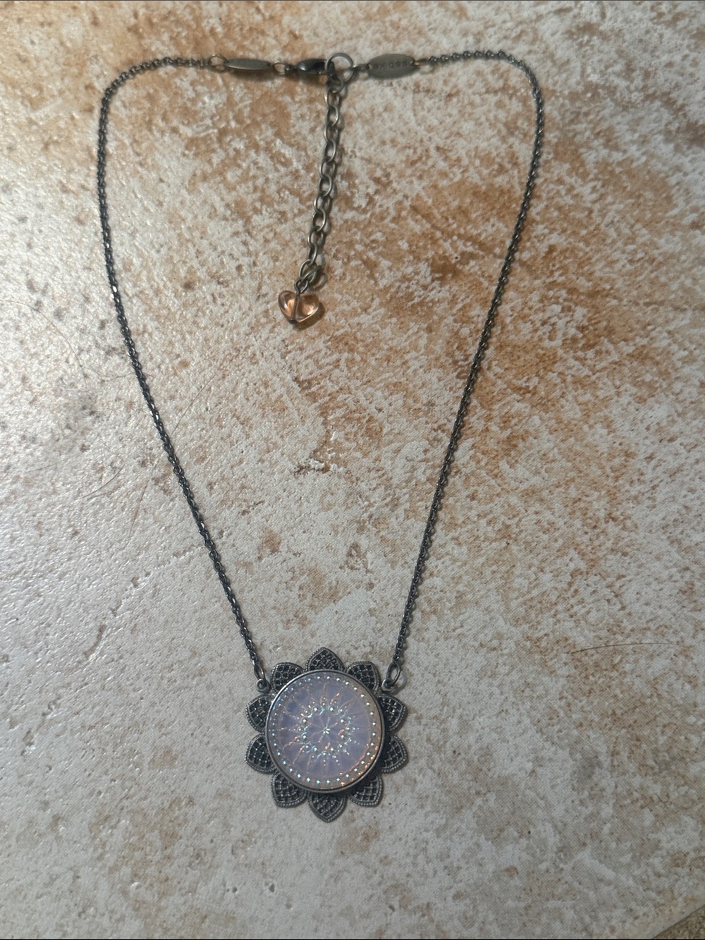 Sabika Iridescent Floral Filigree Pendant Necklace - Silver and Opal Tones